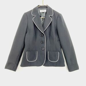 Tahari Black Ivory Trim Buttons Lined Jacket Blazer P4783